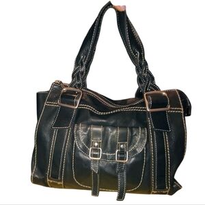 Fossil Black Leather Satchel Handbag Vintage  52